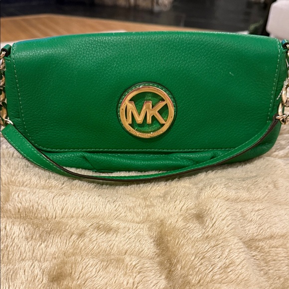 Michael Kors Handbags - Michael Kors Emerald Green Leather Clutch